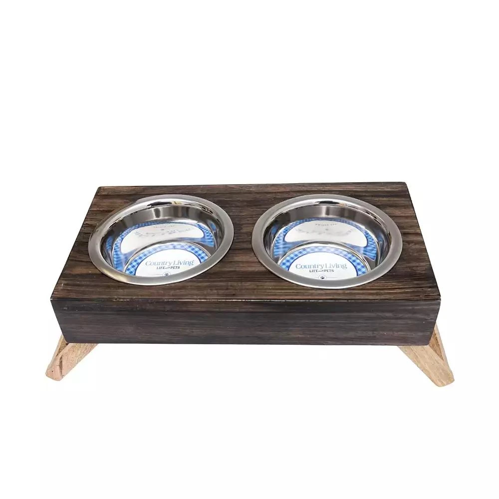 商品JoJo Modern Pets|Country Living Classic Elevated Pet Feeder - Solid Mango Wood with Brown Polished Finish, Includes 2 Medium (24 oz) Stainless Steel Bowls - Foldable Legs for Easy Storage,价格¥261,第1张图片
