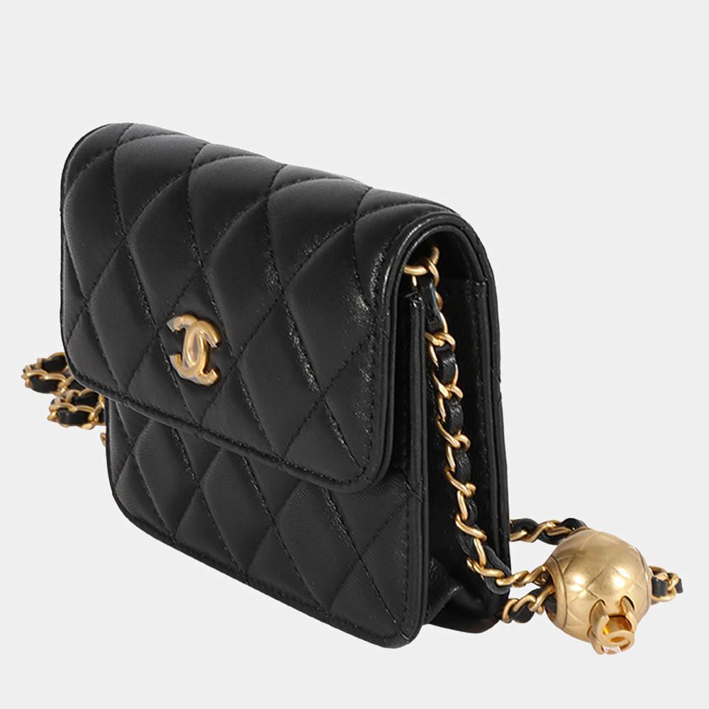 商品[二手商品] Chanel|Chanel Black Quilted Lambskin Pearl Crush Clutch With Chain,价格¥27611,第4张图片详细描述