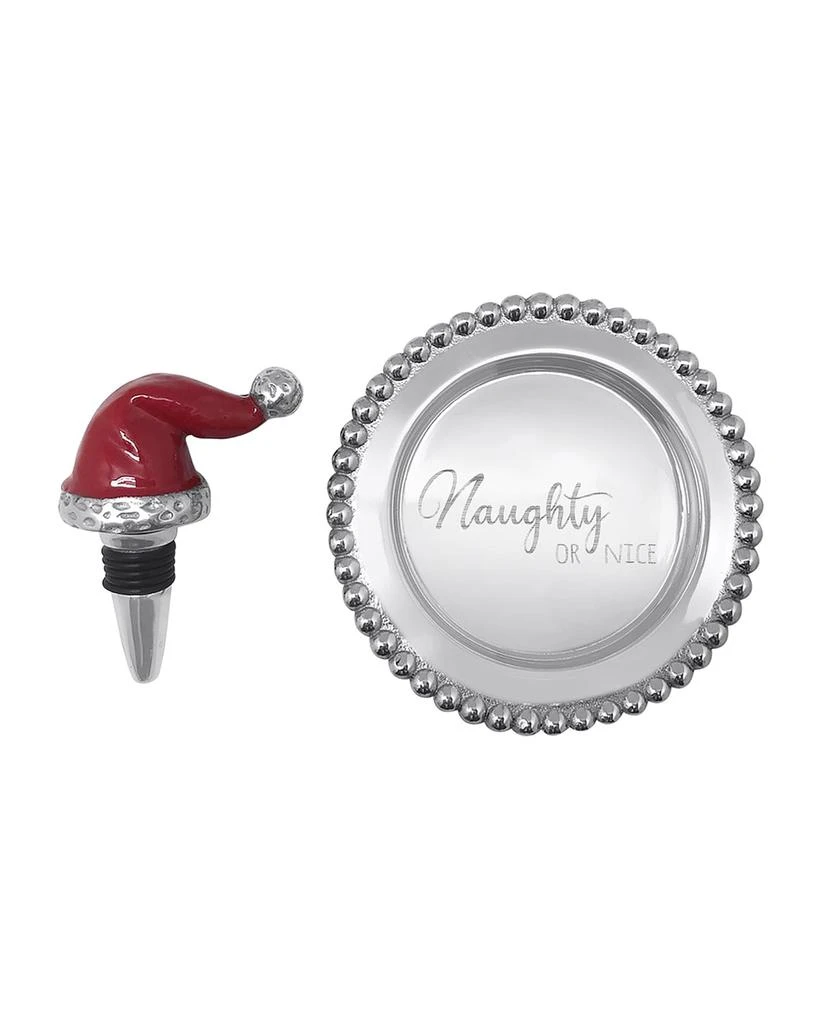 商品Mariposa|Red Santa Hat Bottle Stopper & Naughty Or Nice Wine Plate Gift Set,价格¥418,第1张图片