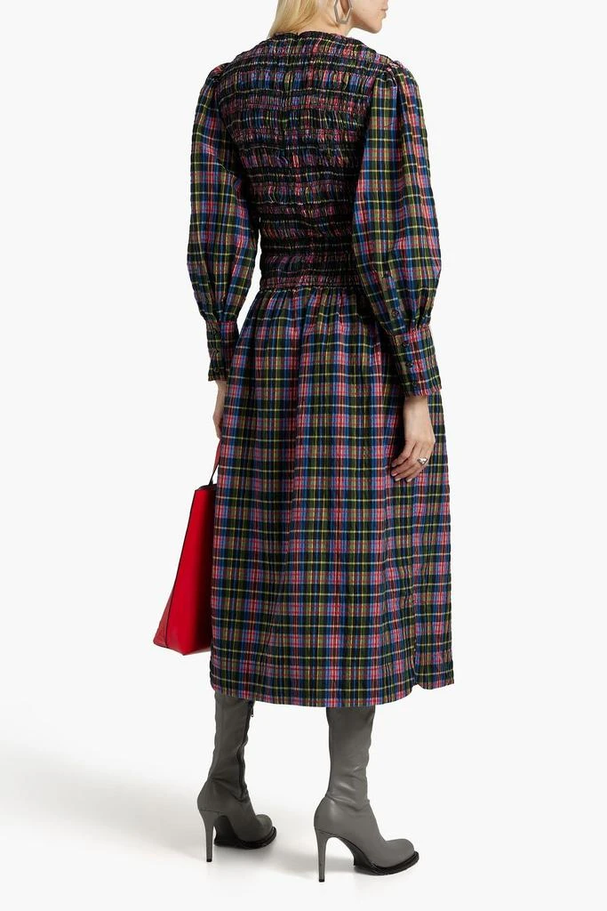 商品Ganni|Shirred checked cotton-blend seersucker midi dress,价格¥737,第3张图片详细描述