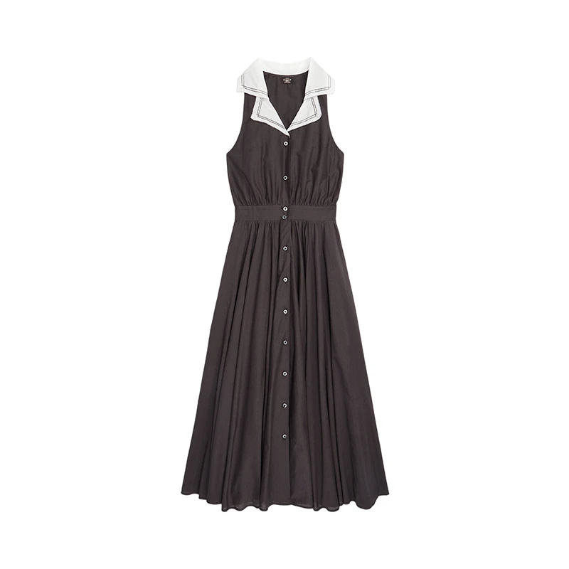 商品Ralph Lauren|拉夫劳伦 女士黑色/白色纯棉长款无袖连衣裙,价格¥3946,第1张图片