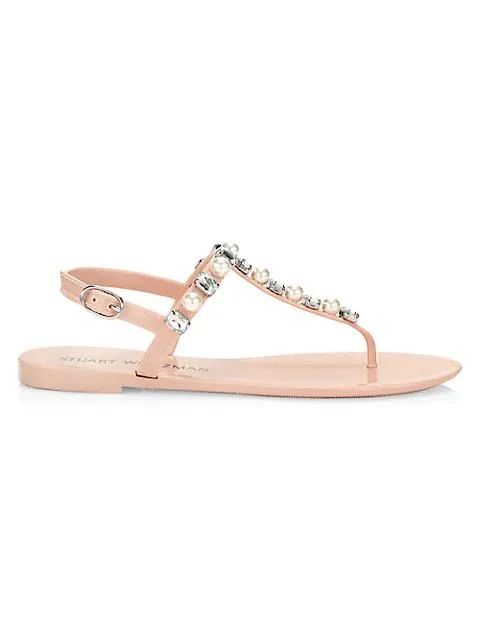 商品Stuart Weitzman|Goldie Crystal & Pearl T-Strap Jelly Sandals,价格¥546,第1张图片