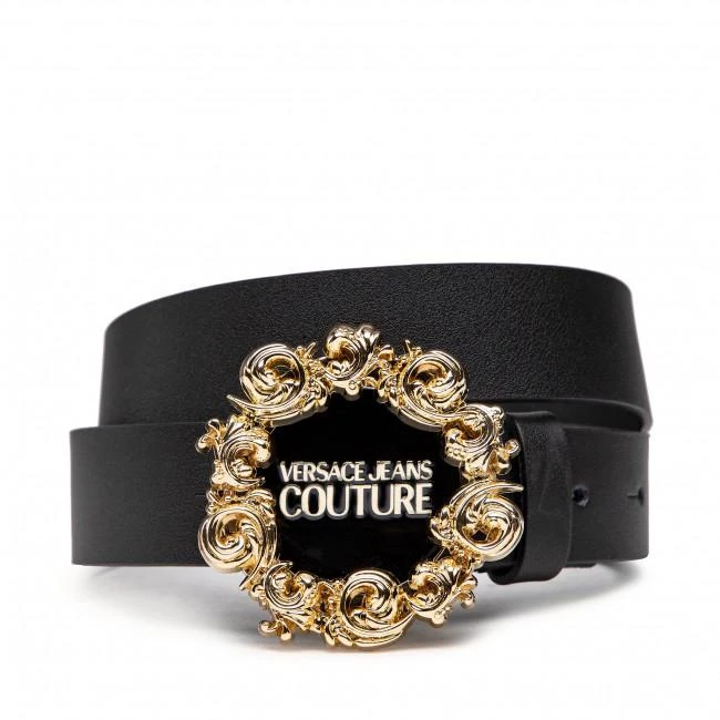 商品Versace|Vera leather belt with a characteristic baroque motif of Versace jeans couture. Gold -colored details. Larghezza: 3 cmprodotto in Italy with Versace box and dust bag,价格¥926,第1张图片