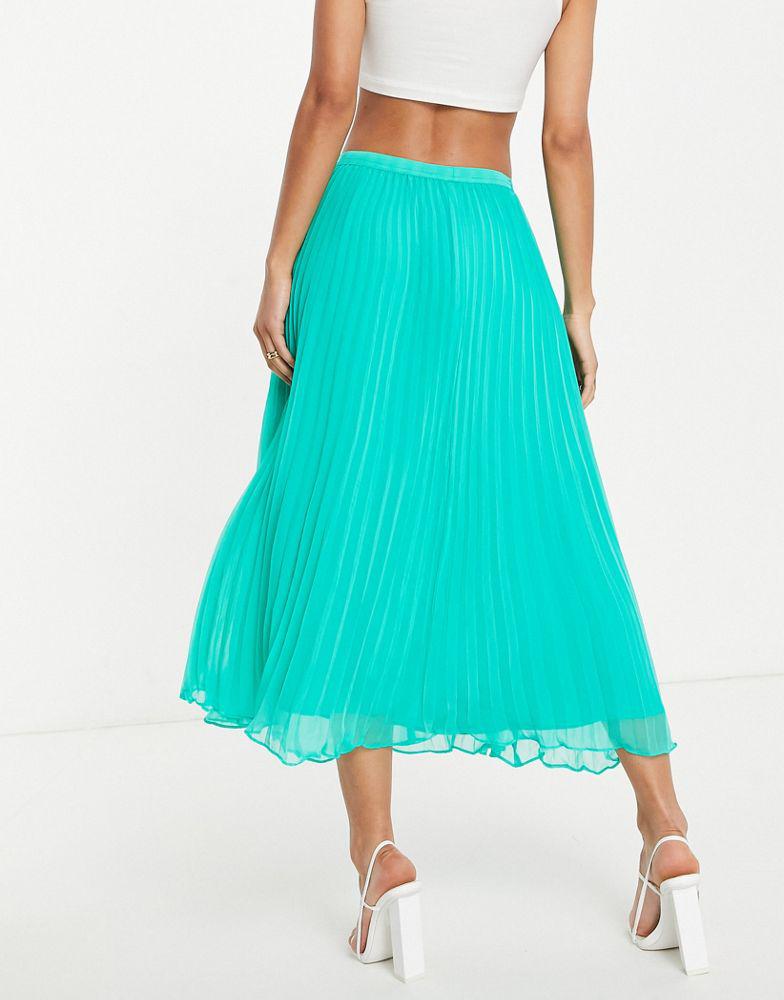 French Connection pleated midi skirt in bold green商品第2张图片规格展示