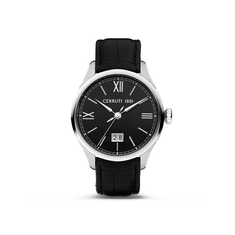 商品POLICE|Men's Farneto Collection Black Genuine Leather Strap Date Watch, 41mm,价格¥1725,第1张图片