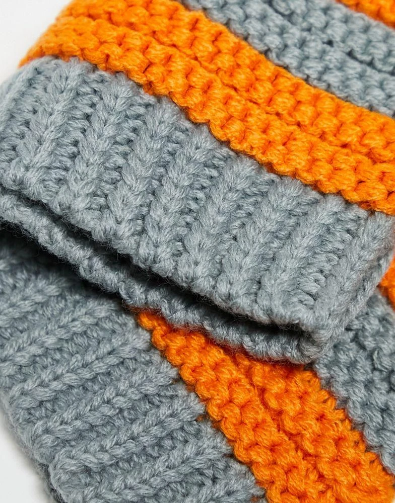 商品COLLUSION|COLLUSION Unisex novelty beanie with ears in orange and grey stripe,价格¥98,第2张图片详细描述