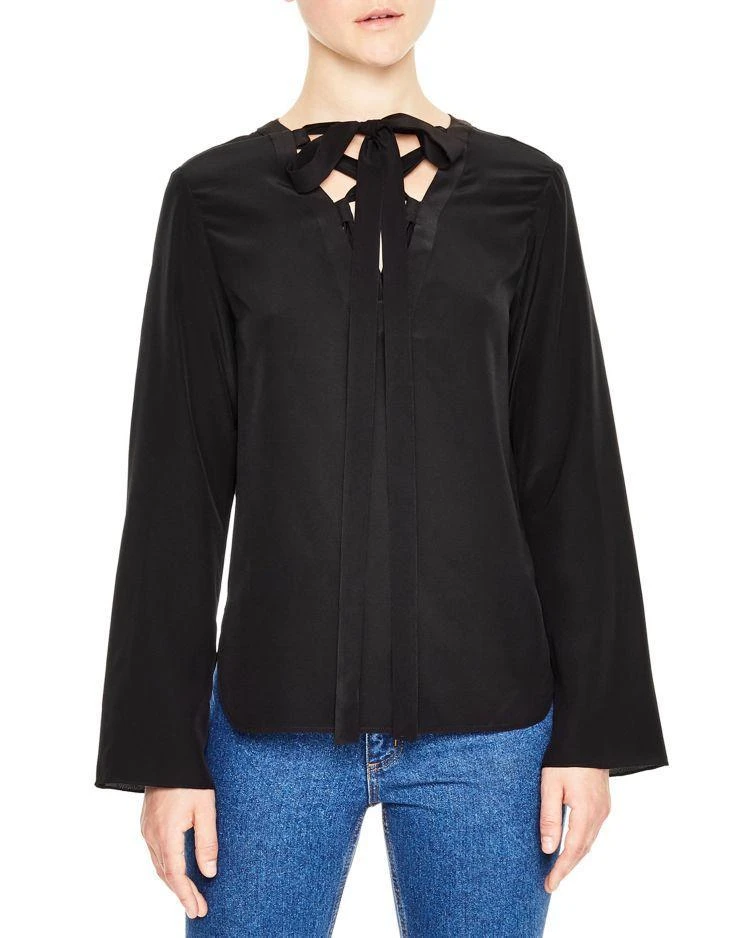 商品Sandro|Cleo Lace-Up Silk Top,价格¥1203,第1张图片