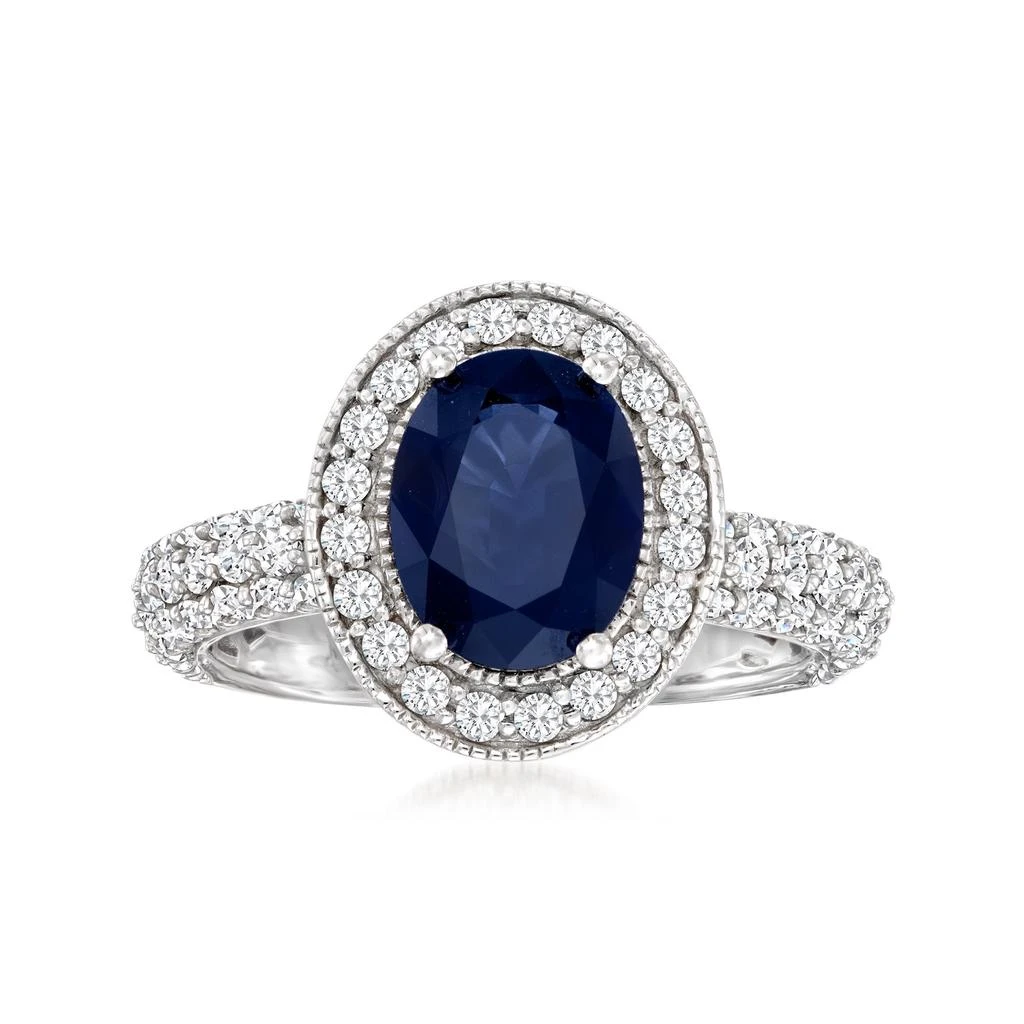 商品Ross-Simons|Sapphire and Diamond Ring in 14kt White Gold,价格¥17826,第1张图片