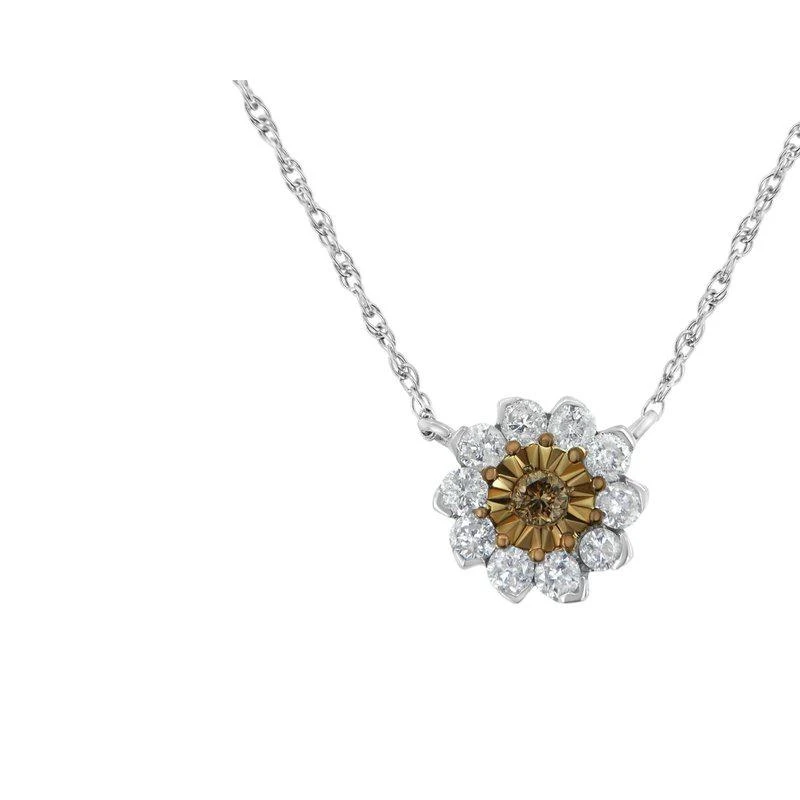 商品Haus of Brilliance|Brown Rhodium over .925 Sterling Silver 1/2 Cttw Diamond Miracle Plate Flower Cluster 18" Pendant Necklace,价格¥2849,第1张图片