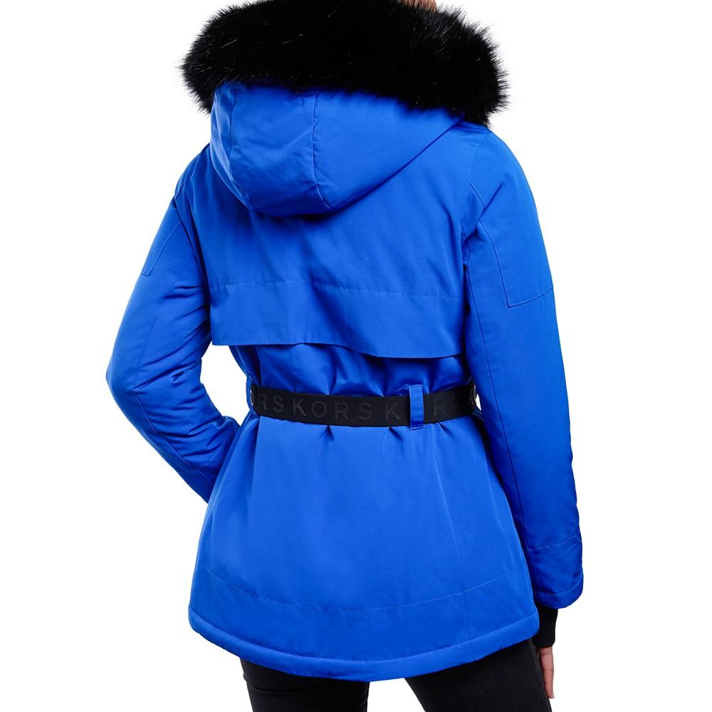 Women's Belted Hooded Faux-Fur-Trim Puffer Coat商品第2张图片规格展示