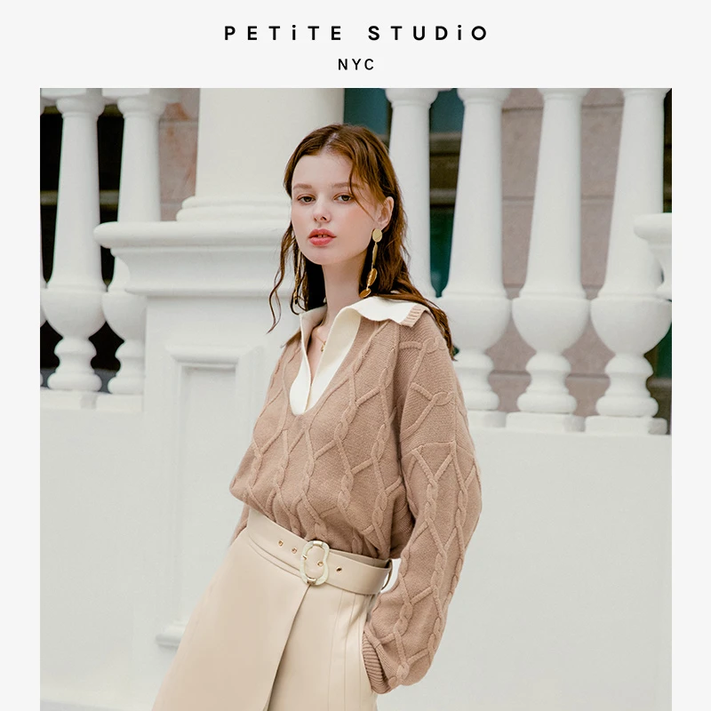 Canyon浅驼菱形针织法式美利奴羊毛羊绒混纺毛衣 | Canyon Cashmere Blend Sweater - Camel 商品