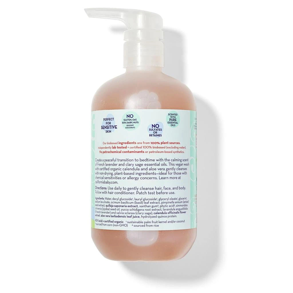 商品California Baby|California Baby Calming Lavender Shampoo and Body Wash | 100% Plant-Based (USDA Certified) | Hypoallergenic Baby Soap for Dry, Sensitive Skin | 562 mL / 19 fl. oz.,价格¥153,第2张图片详细描述