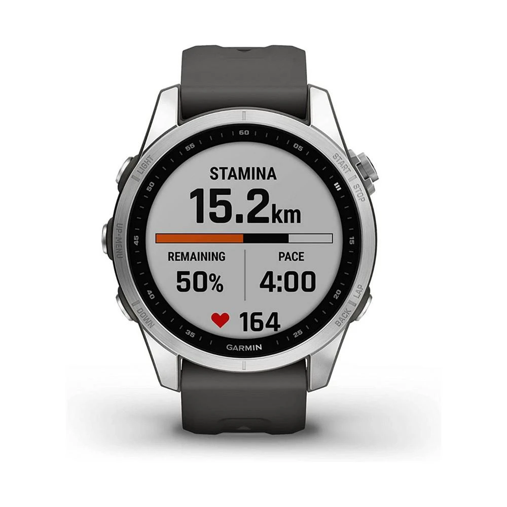 商品Garmin|Unisex Fenix 7S Silver-tone with Graphite Silicone Band Smart Watch 42mm,价格¥5300,第2张图片详细描述