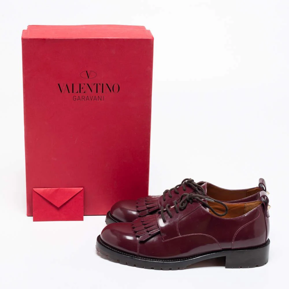 Valentino Burgundy Patent Fringe Derby Oxfords Size 37 商品