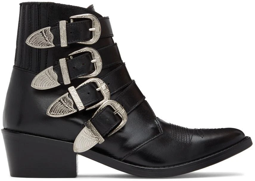 商品Toga Pulla|Black Leather Four Buckle Western Boots,价格¥1231,第1张图片