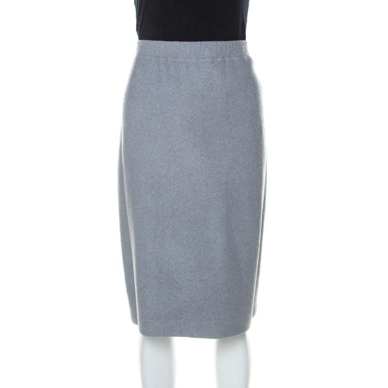 St. John Grey Knitted Elasticized Waistband Skirt XL商品第1张图片规格展示