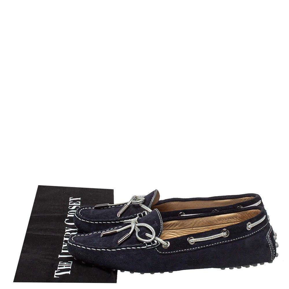 Tod's Navy Blue Suede Bow Slip On Loafers Size 37 商品