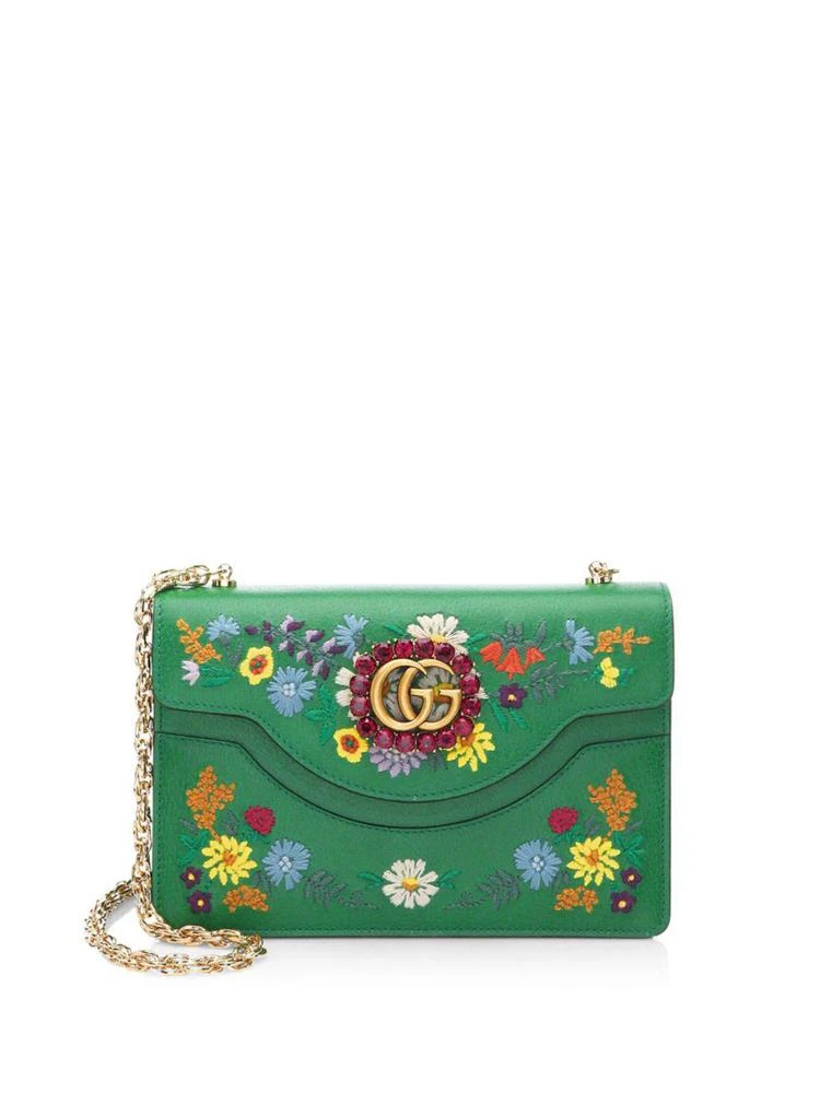 商品Gucci|Double G and Crystal Leather Shoulder Bag,价格¥18673,第1张图片