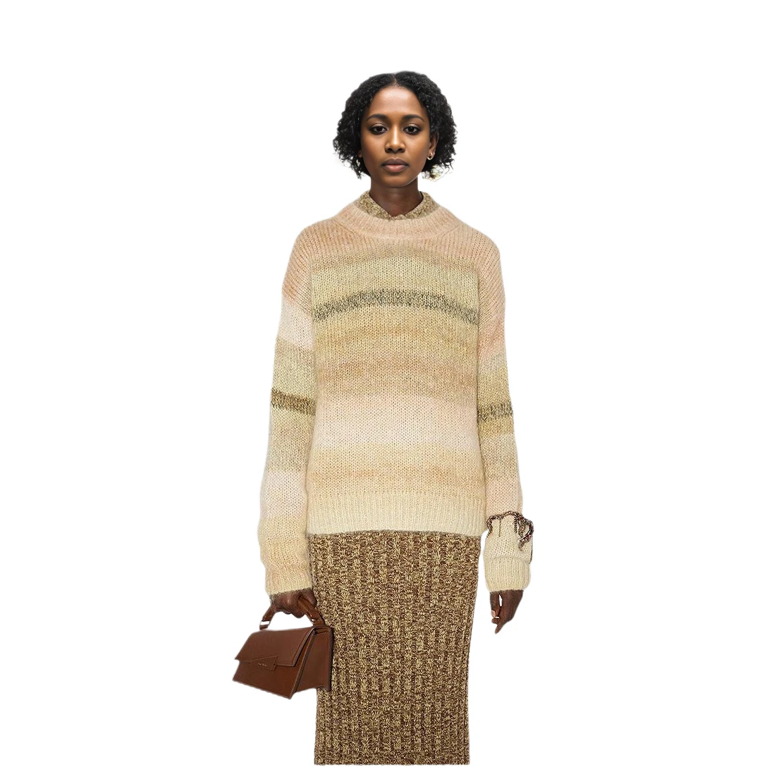 商品[国内直发] Acne Studios|[预售3天]FW22 条纹渐变针织套头毛衣 女款 米色,价格¥1301,第3张图片详细描述