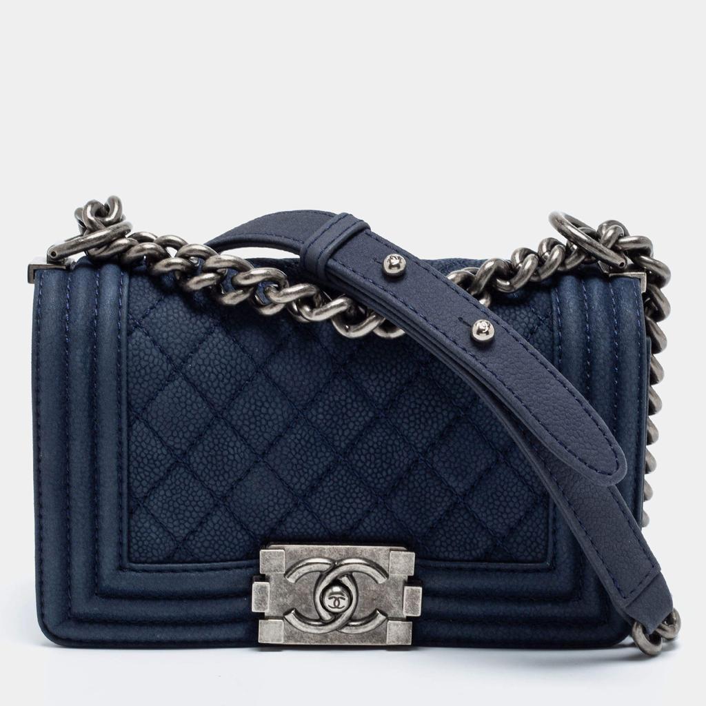 商品[二手商品] Chanel|Chanel Blue Quilted Caviar Nubuck Leather Small Boy Flap Bag,价格¥26549,第1张图片