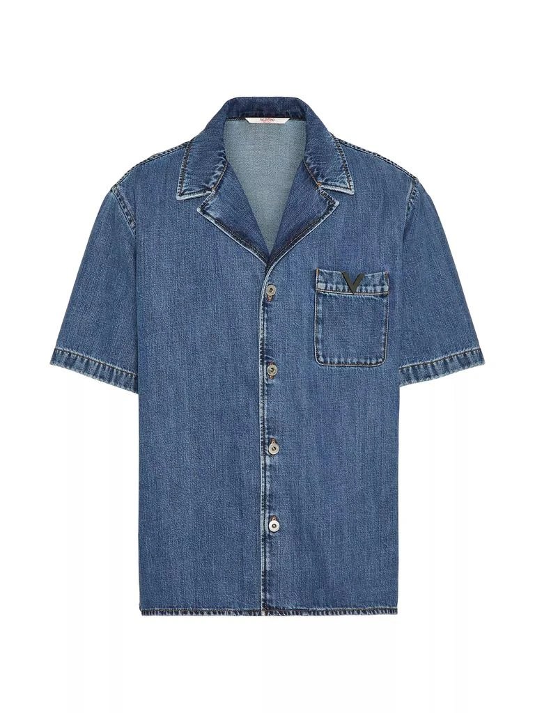 商品Valentino|Denim Bowling Shirt with Metallic V Detail,价格¥11164,第1张图片