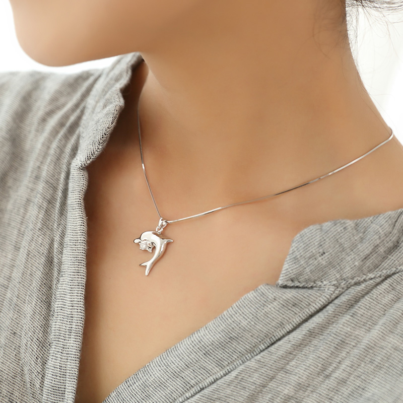 【美国】MY FASHION DESIGN 925银首饰品女士海豚戏珠项链商品第4张图片规格展示