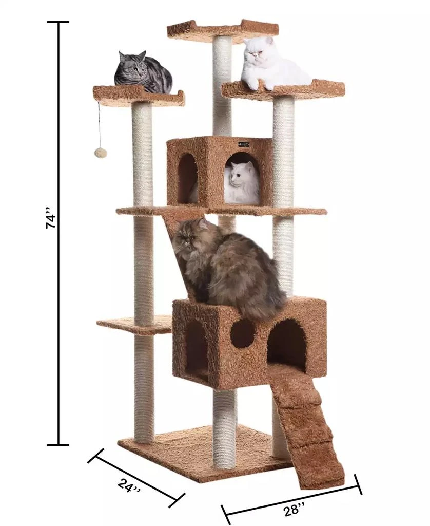 74" Multi-Level Real Wood Cat Tree With Scratching Posts 商品