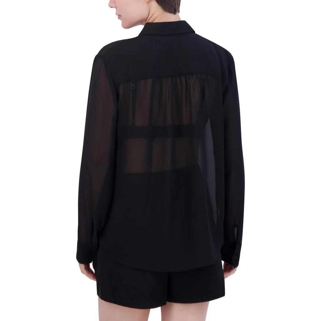 商品BCBG|BCBGMAXAZRIA Womens Sheer Chiffon Button-Down Top,价格¥635,第4张图片详细描述