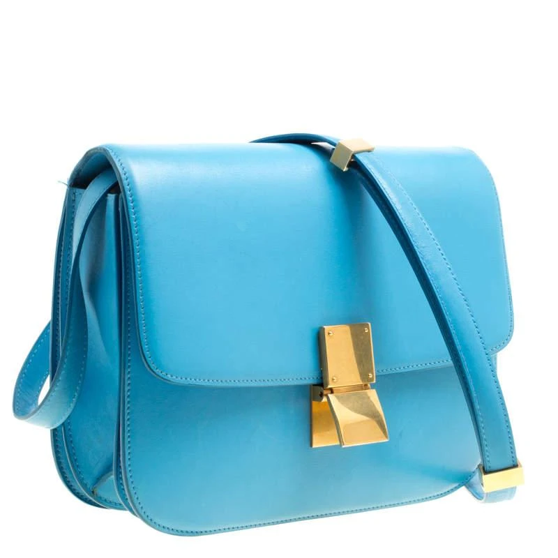 商品[二手商品] Celine|Celine Turquoise Leather Medium Classic Box Shoulder Bag,价格¥10644,第3张图片详细描述