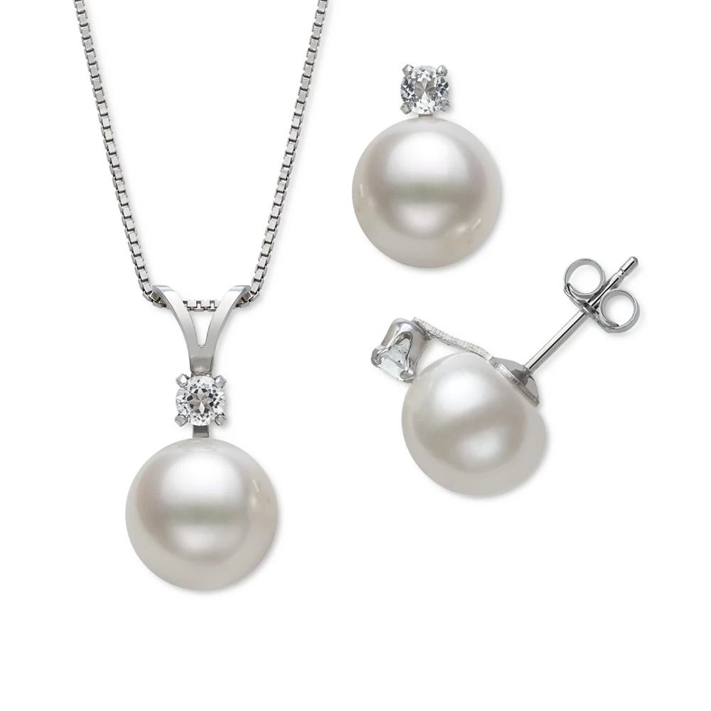 商品Macy's|2-Pc. Set White Cultured Freshwater Pearl (8-9mm) & White Topaz Accent Pendant Necklace & Matching Stud Earrings in Sterling Silver (Also in Pink and Dyed Black Cultured Freshwater Pearl),价格¥189,第1张图片