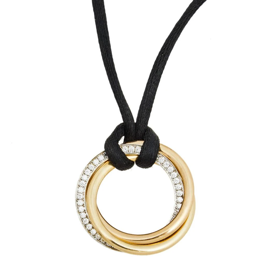 商品[二手商品] Cartier|Cartier Trinity Diamond 18K Three Tone Gold  Black Cord Pendant Necklace,价格¥17003,第1张图片