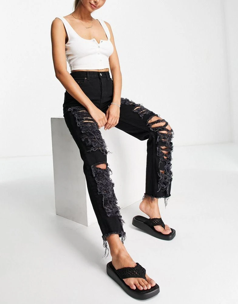 商品ASOS|ASOS DESIGN 90's straight jeans with extreme rips in black,价格¥198,第4张图片详细描述