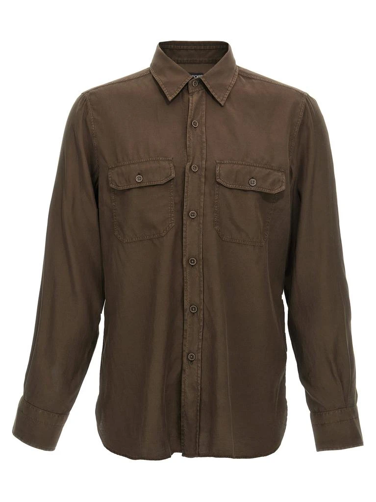 商品Tom Ford|Twill Shirt Shirt And Blouse Brown,价格¥3537,第1张图片