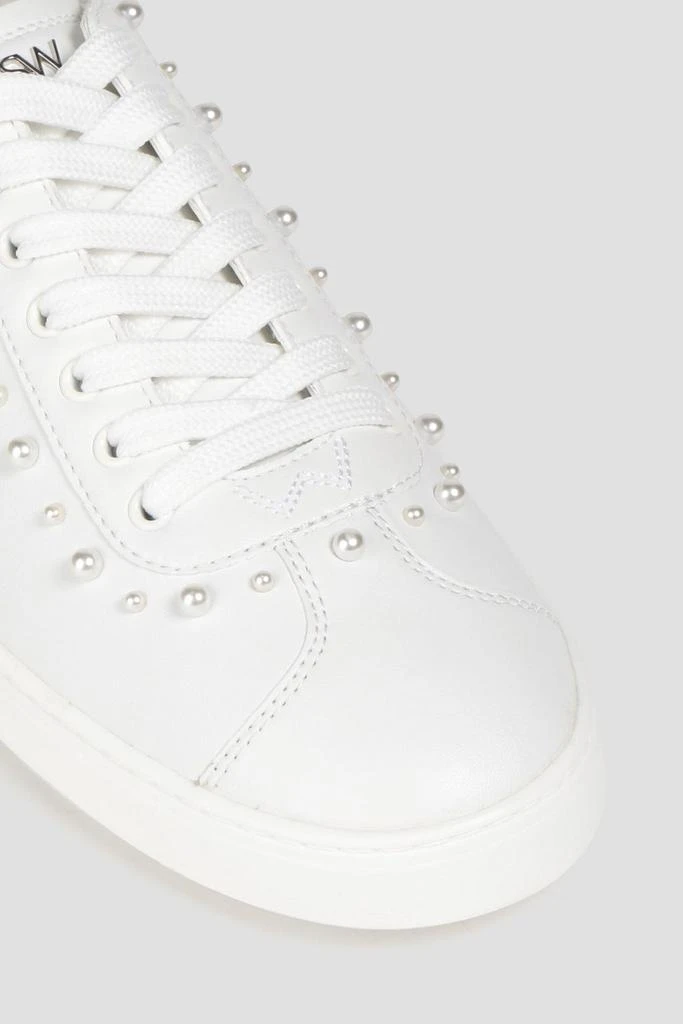 商品Stuart Weitzman|Faux pearl-embellished leather collapsible-heel sneakers,价格¥1440,第4张图片详细描述