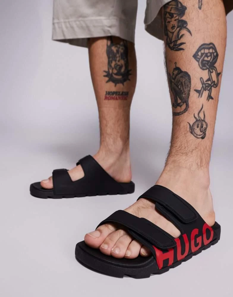 商品Hugo Red|HUGO RED Evander large logo sandals in black,价格¥826,第1张图片