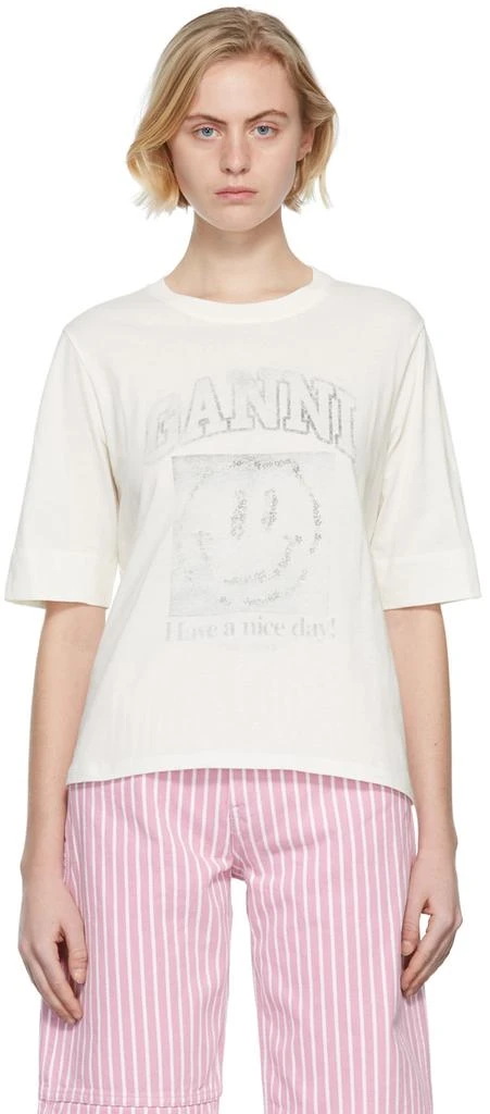 商品Ganni|Off-White Cotton T-Shirt,价格¥475,第1张图片