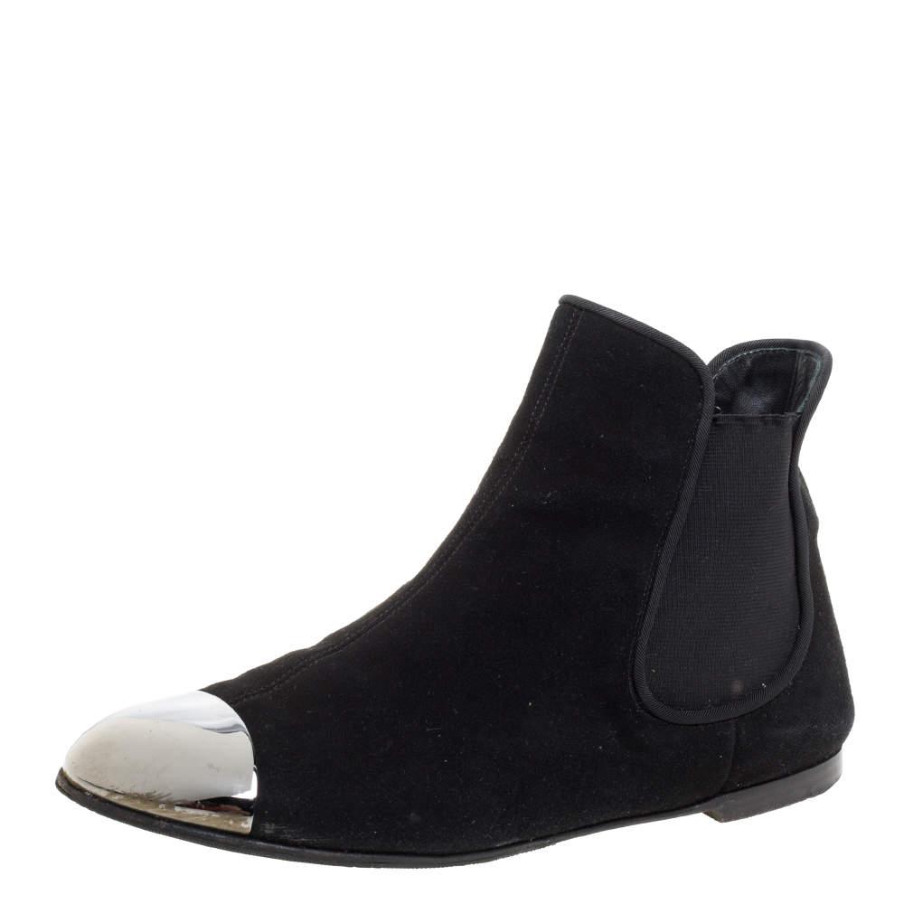 Giuseppe Zanotti Black Suede Leather Metal Cap Ankle Booties Size 40商品第1张图片规格展示