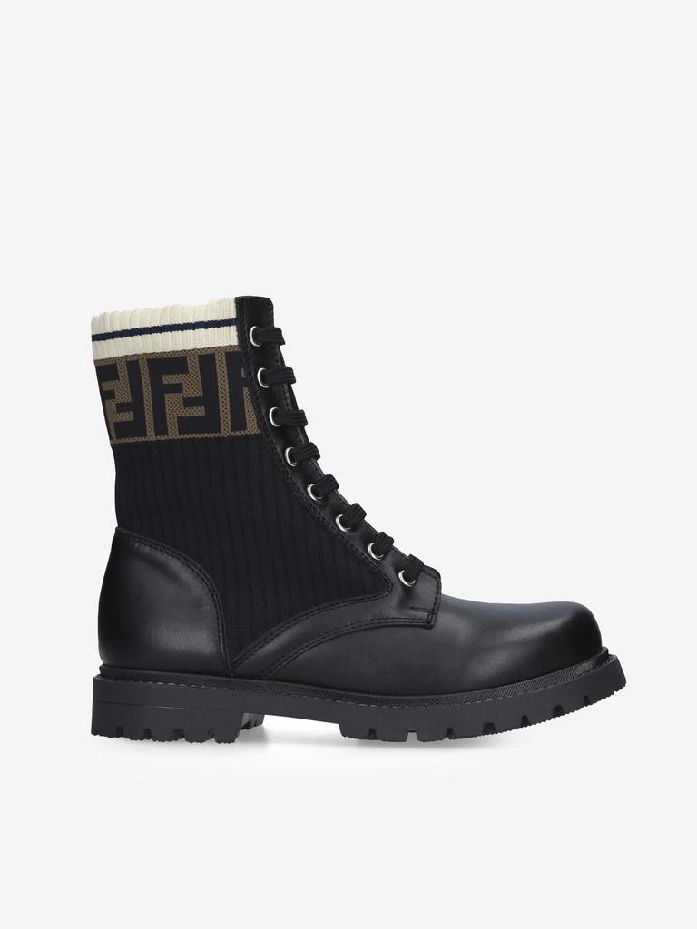 商品Fendi|Kids Leather FF Logo Biker Boots in Black,价格¥3950-¥5363,第1张图片