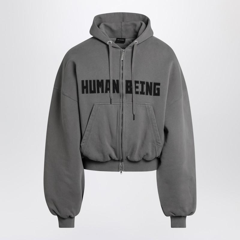 Shop Balenciaga Dark Human Being Zip Hoodie In Dry Pile on Sale at