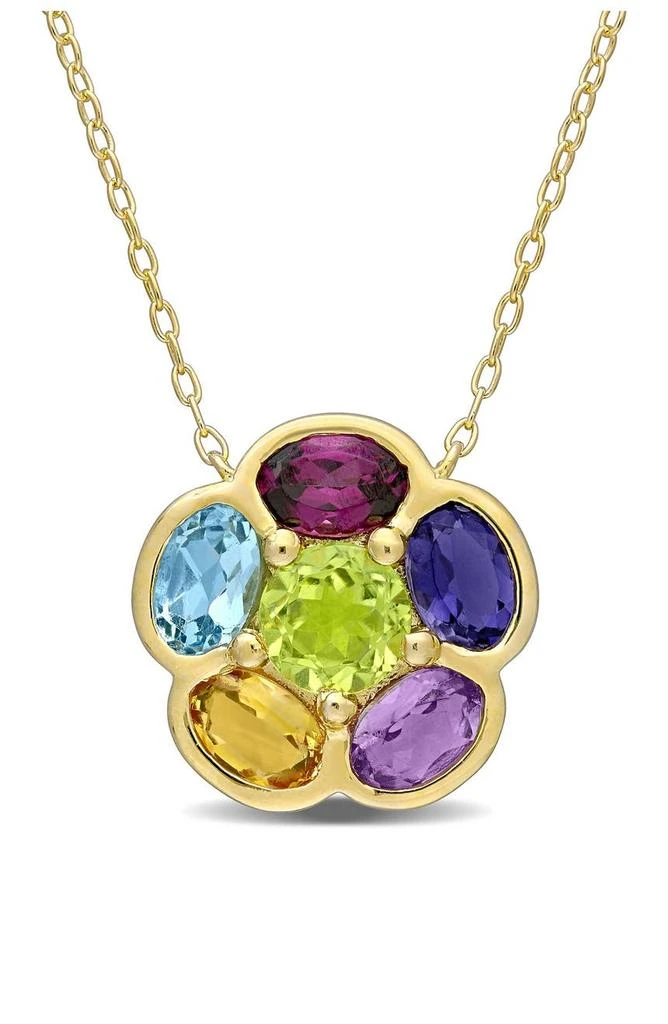 商品DELMAR|Yellow Plated Sterling Silver Semiprecious Stone Flower Pendant Necklace,价格¥1049,第1张图片