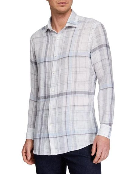 商品Zegna|Men's Plaid Linen Sport Shirt,价格¥1178,第2张图片详细描述