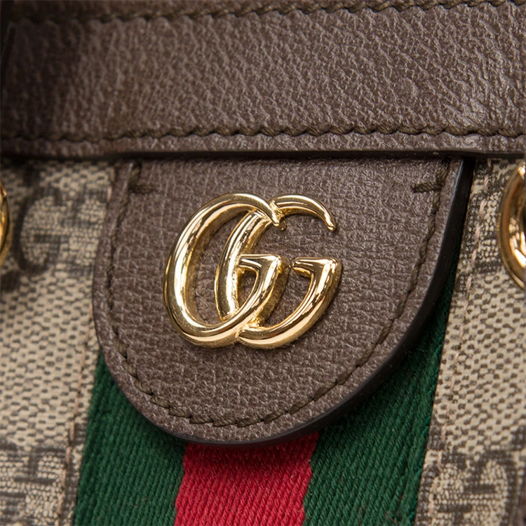 商品[国内直发] Gucci|古驰 Ophidia 老花Logo条纹织带百搭 帆布 托特包Tote包购物袋手提斜挎单肩包 男女同款 乌木色/棕色,价格¥14620,第6张图片详细描述