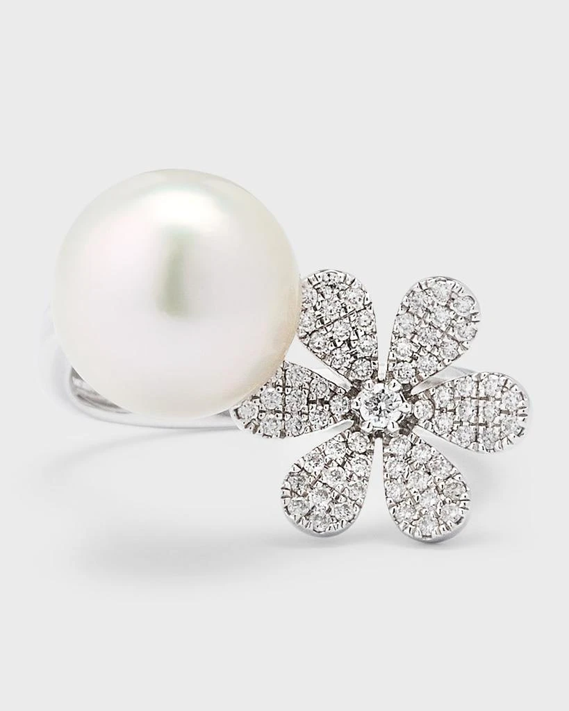 商品Pearls By Shari|18K White Gold South Sea Pearl and Daisy Flower Pot Ring, Size 6.5,价格¥24055,第1张图片