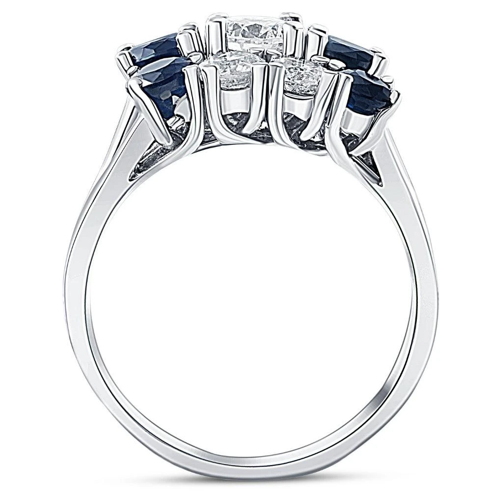 商品Pompeii3|2 3/4ct Treated Blue Sapphire & Diamond Three Stone Ring Set 14K White Gold,价格¥14299,第2张图片详细描述