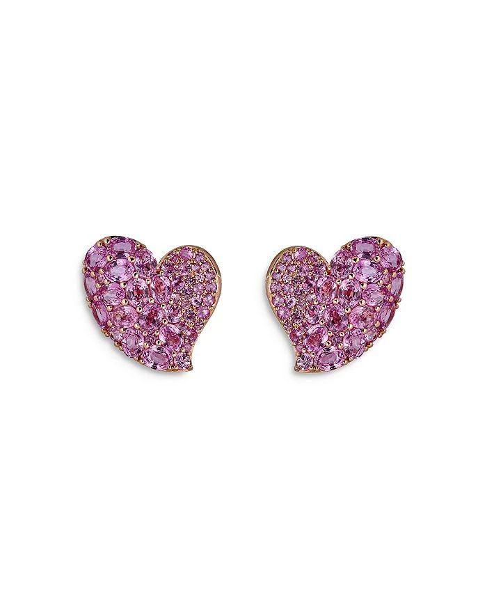 商品Piranesi|18K Rose Gold Wave Heart Pink Sapphire Pavé Stud Earrings,价格¥63149,第1张图片详细描述