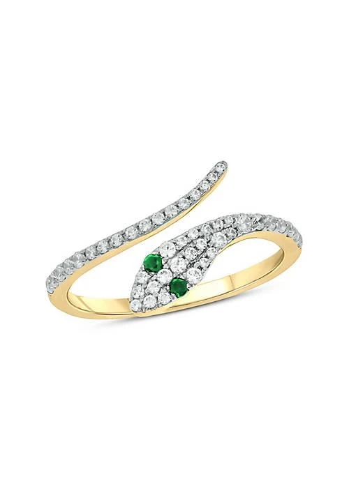 商品Belk & Co.|Co. 1 3 Ct.t.w Diamond 1 6 Ct.t.w Natrual Emerald Round Shape Snake Ring In 10K Gold,价格¥9928,第1张图片