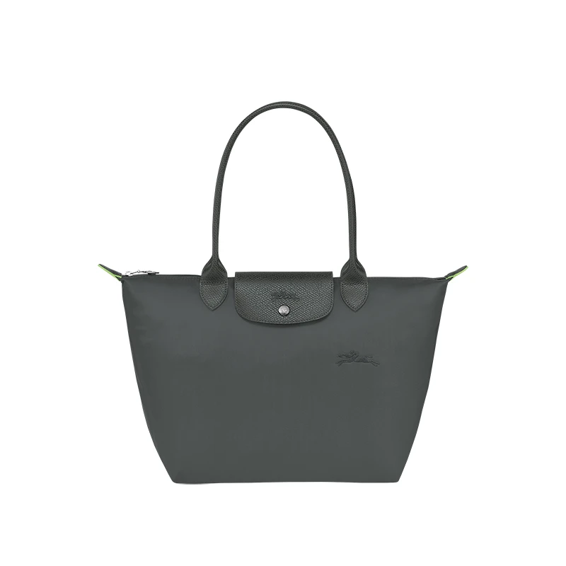 商品Longchamp|LONGCHAMP/珑骧 女士灰色帆布银色五金按扣拉链开合中号托特包,价格¥972,第1张图片