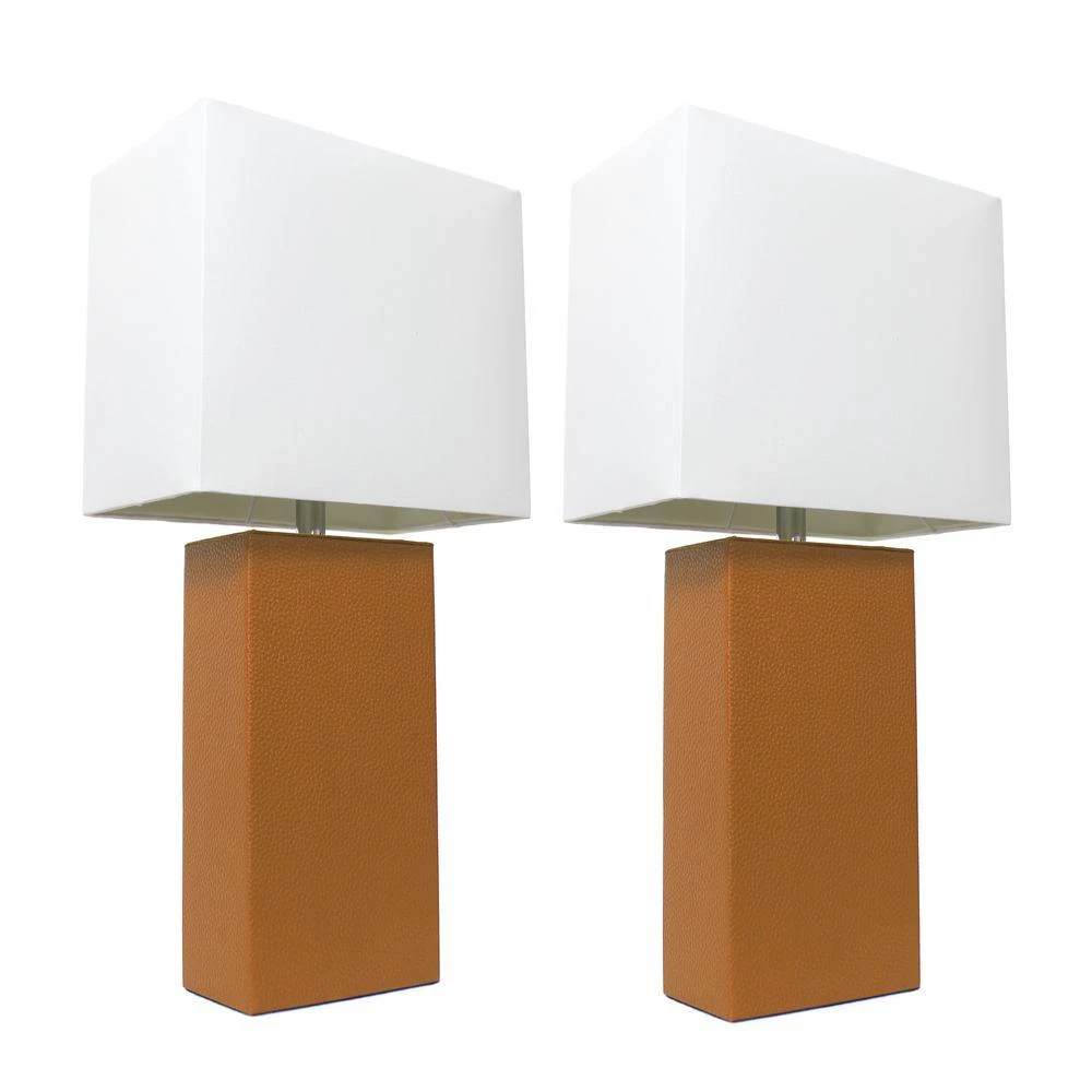 商品Elegant Designs|2 Pack Modern Leather Table Lamps with White Fabric Shades, Tan,价格¥809,第2张图片详细描述