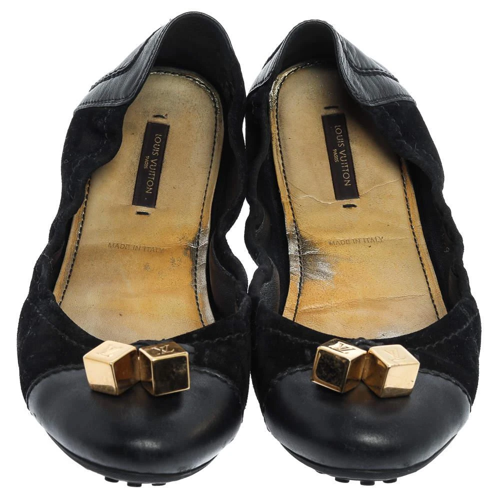 商品[二手商品] Louis Vuitton|Louis Vuitton Black  Suede And Leather Dice Scrunch Ballet Flats Size 38,价格¥1269,第3张图片详细描述