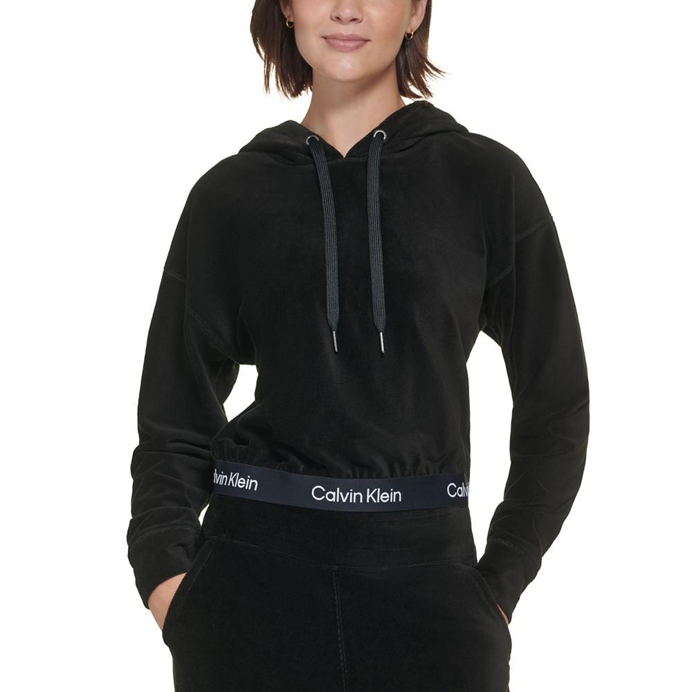 Women's Logo Elastic Long-Sleeve Pullover Velour Hoodie商品第1张图片规格展示
